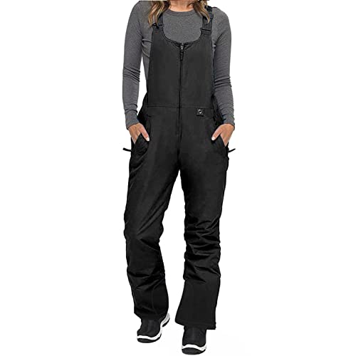 Yoawdats Women's Ski Snow Bibs Pants Insulated Water Resistant Winter Skiing Overalls Ripstop Windproof Snowboard Jumpsuits - color: Black, size: XX-Large