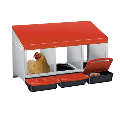 3/4-Hole Metal Chicken Nesting Box with Removable Roll-Out Tray - Easy Egg Collection & Clean Galvanized Steel Laying Box for Hens - for Backyard Coop & Poultry Farm Use - color: orange, size: orange 3 holes