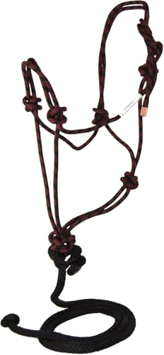 Hamilton Quality Rope Horse Halter and Detachable 7' Lead, Average Adult Horse, 800-1100 lbs, Black/Wine Weave - color: Black/Wine