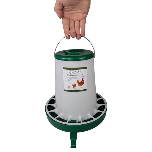 Hen's Choice 11 LB Poultry Feeder, Twist Lock Base, Adjustable Legs, Hangable with Lid (Green) - color: Green