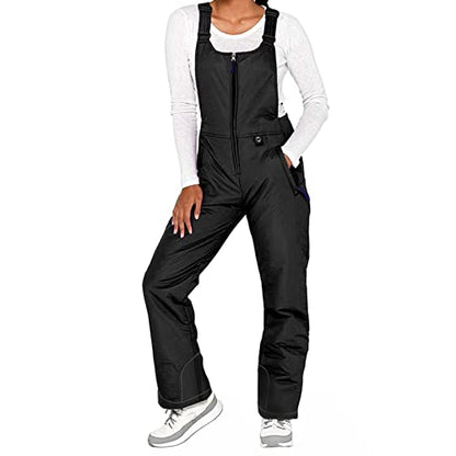 Yoawdats Women's Ski Snow Bibs Pants Insulated Water Resistant Winter Skiing Overalls Ripstop Windproof Snowboard Jumpsuits - color: Black, size: 3x_l