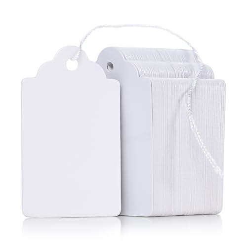 Uniclife 200 Pcs Price Tags 1.8 Inch Writable Price Labels White Price Display Tag for Pricing Clothing Jewelry Gifts Blank Hang Tag Merchandise White Marking Tags with Strings, 1.8" x 1" - color: White, size: 200 PCS