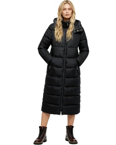 Womens Winter Maxi Long Parka Coats Puffer Down Quilted Jacket with Hood - color: Black-303, size: X-Large