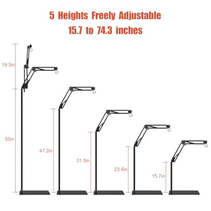 Dual Arm Reptile Lamp Stand, Adjustable Height 15.7-74.3 in, Holds 2 Dome Lampshades or Heat Fixtures, for Bearded Dragon, Turtle, Snake, Lizard,Chicken Tank Glass Terrarium