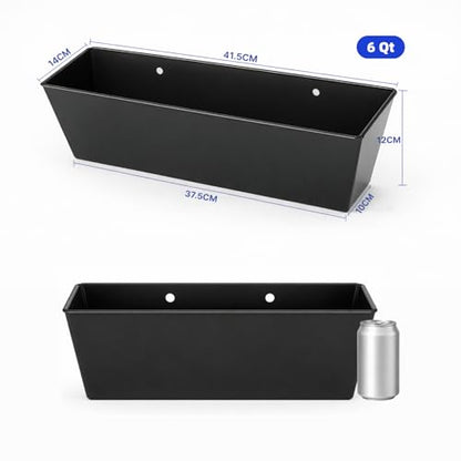 3 Pack 6 Qt Metal Feed Trough for Goats & Ducks, Heavy Duty Iron Hanging Livestock Feeder with Drain Holes & Plugs, Fence/Wall Mount Manger for Sheep, Piglets, Deer & Poultry