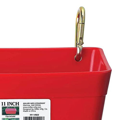 Little Giant FF11RED 4.5 Quart Heavy Duty Plastic Feed Trough Bucket Fence Feeder with Clips for Livestock & Pets, Red (2 Pack)