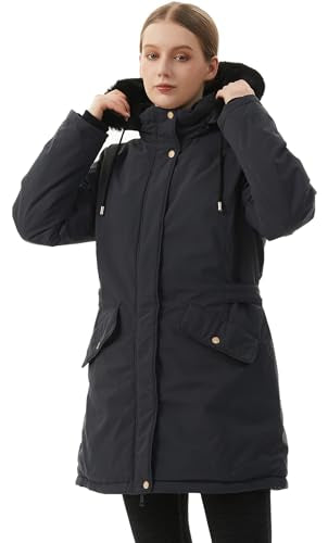 MOERDENG Women's Long Winter Down Coat Thicken Fleece Lined Parka Warm Puffer Jacket With Faux Fur Detachable Hood - color: Darkgrey, size: Large