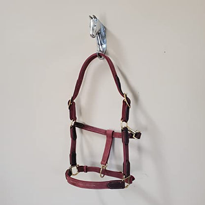 Vibrania Leather Horse Halter in Two Tone Double Layer Super Soft Premium Distressed Leather with Solid Brass Hardware (Oversize, Cherry) - color: Cherry, size: Oversize