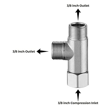 Bass 3/8 Compression Tee Valve Adapter - 3 Way, 3/8'' Inlet/Outlet, Angle Stop Valve, Add-A-Tee Connector, 2 PCS