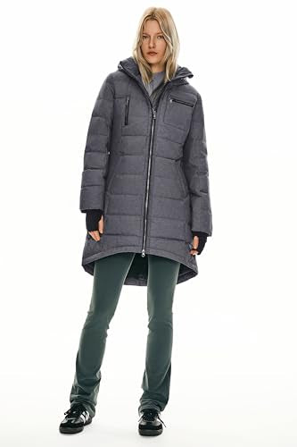Orolay Women's Winter Down Jacket Long Quilted Puffer Coat Warm Hooded Slim Fit Outerwear - color: Dark Grey, size: Large