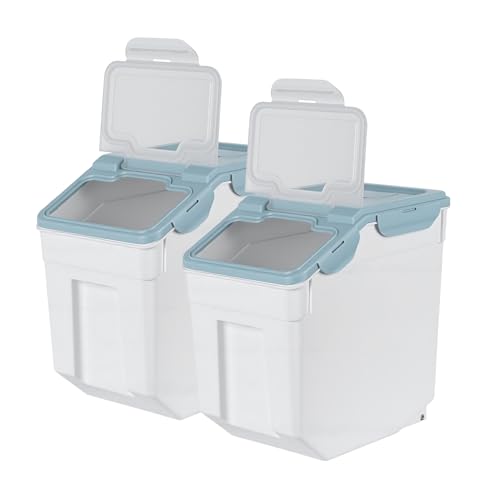 Airtight Dog Food Storage Container (2-Pack), 11.86 Gal Large Pet Food Storage Containers with Wheels & Measuring Cup, Rice Dispenser & Flour Sugar Storages Containers for Kitchen Pantry Orga