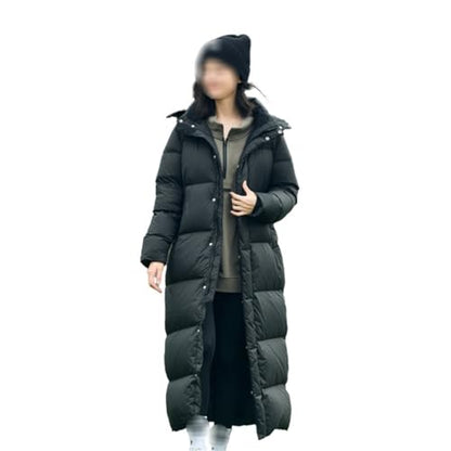 Women's White Duck Down Jacket Long Knee Length Loose Warm and Thick Autumn/Winter Black Coat - size: Large
