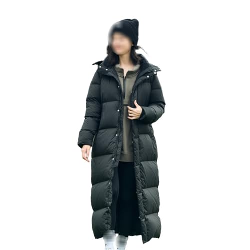 Women's White Duck Down Jacket Long Knee Length Loose Warm and Thick Autumn/Winter Black Coat - size: XX-Large