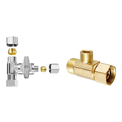 Tee Stop Valve - Lead-Free Add-A-Tee Valve 3/8 Inch x 3/8 Inch x 1/4 Inch,1/4 Turn，Add-A-Tee Adapter 3/8 Inch x 3/8 Inch x 1/4 Inch