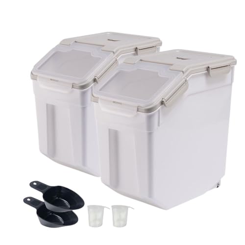 50 lb Flour Storage Container, 2 Pack Rice Storage Container with Measuring Cup/Wheels Seal Locking Lid for Flour, Rice, Grain, Cereal, Dry Food Dispenser Organizer Storage Bin (Grey) - color: Grey