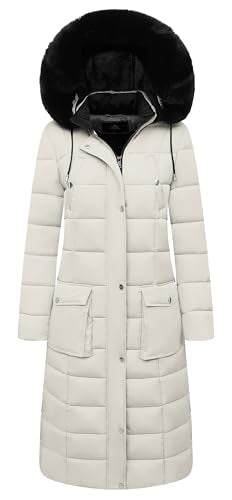 MOERDENG Women's Waterproof Long Winter Coat Thickened Down Alternative Jacket Warm Puffer Jacket Parka - color: Beige, size: 3X-Large