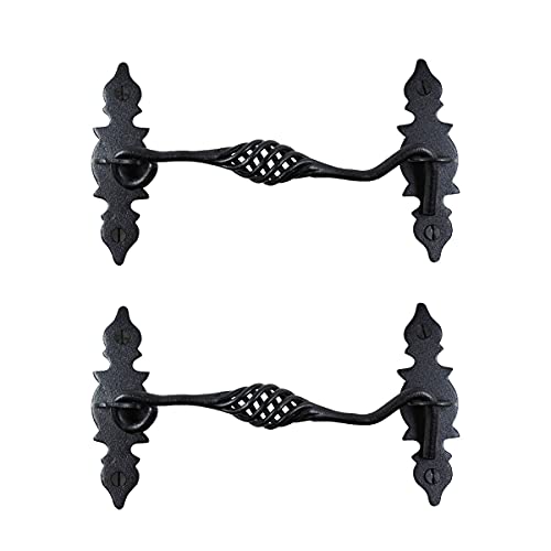 Renovators Supply Manufacturing Door Latch Lock 6.6 in. Black Birdcage Style Wrought Iron Hook and Eye Latch for Door with Mounting Hardware Pack of 2 - color: 6.6-inch Birdcage Hook, size: Pack of 2
