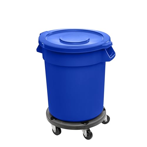Feed and Seed Storage Container, 55 Gallon Blue Round Commercial Trash Can with Lid and Dolly, Food Storage Plastic Bin, Use in Agricultural, Gardening, or Household - color: Blue, size: 55 Gallon Container with Lid and Dolly