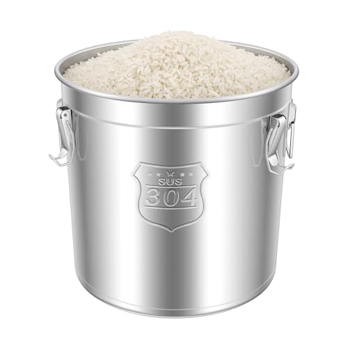 304 Stainless Steel Airtight Canister, 12.68Gal Large Rice Storage Container with Handles & Lid, Food Storage Container for Flour Coffee Bean Tea Grain