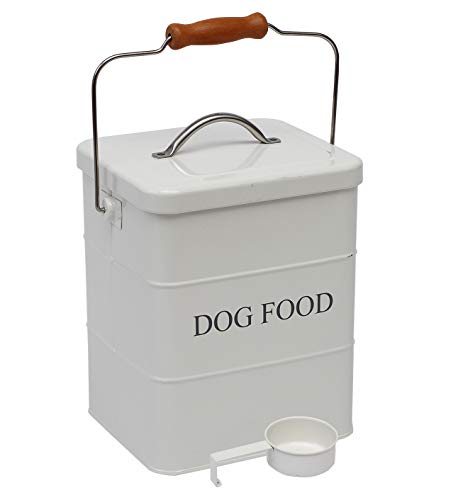Geyecete Dog Treats tin and dog Food Storage Tin with Lid & with Spoon for dog Food Storage, Medium Pet Food Storage Can-Dog Food - color: White