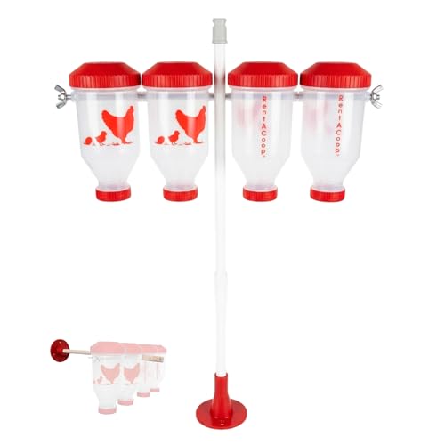 RentACoop Chicken Treat 4 Tube Dispenser – Multi-Treat Enrichment Toy and Boredom Buster for Chickens, Easy Top-Fill, Height Adjustable, Chicken Coop Accessory – Install Indoor or Outdoor - size: Large Clear Tubes