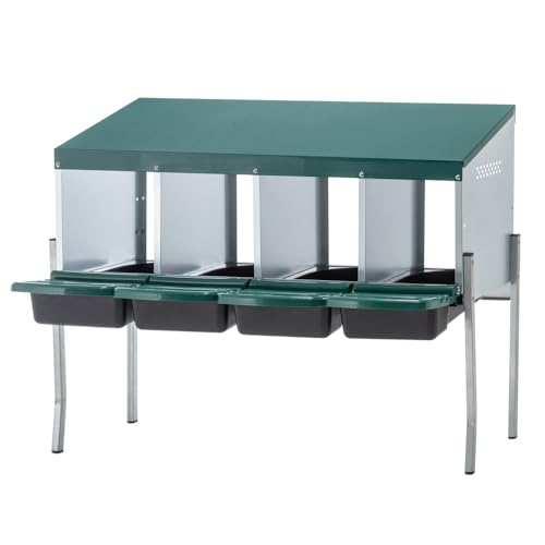 10-Bay Galvanized Steel Nesting Box for Chickens and Ducks, Wall-Mounted Poultry Laying Coop with Ventilation, Durable Rust-Resistant Design for Backyard Farms (4-Hole with Legs,Green) - color: 4-Hole With Legs,Green