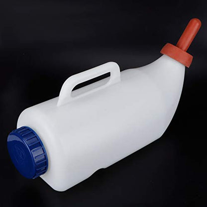 Calf Feeding Milk Bottle, 4L Plastic and Rubber Cattle Farm Bottle with Detachable Nipple, Handle for Easy Access