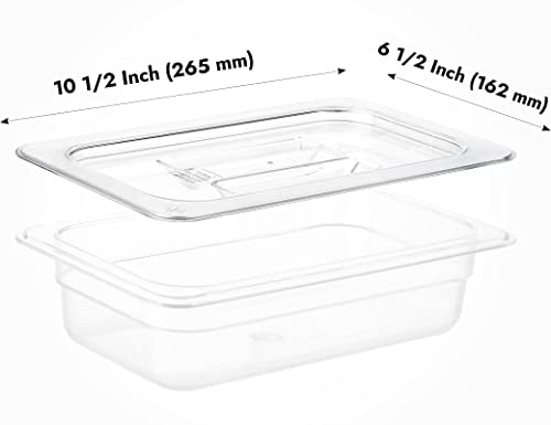 CURTA 6 Pack NSF Food Pan Cover, 1/4 Size Clear Polycarbonate Lid with Handle for Commercial Food Pan, Dishwasher & Freezer Safe Plastic Clear - color: 1/4 Size, size: Handled Lids