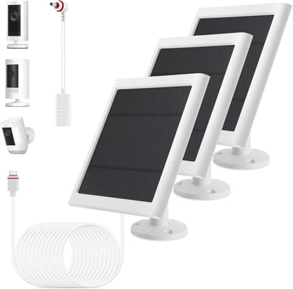 Solar Panel Outdoor for Ring Cameras (White 3P) Spotlight Cam Plus/Pro Stick Up Cam/Pro Wireless Outdoor with 10FT/3M Long Cable Dustproof Waterproof - color: White 3P
