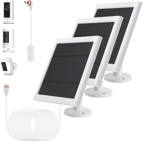 Solar Panel Outdoor for Ring Cameras (White 3P) Spotlight Cam Plus/Pro Stick Up Cam/Pro Wireless Outdoor with 10FT/3M Long Cable Dustproof Waterproof - color: White 3P