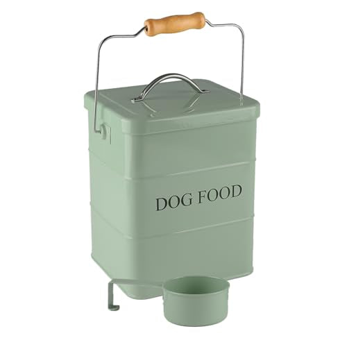 Geyecete Dog Treats tin and dog Food Storage Tin with Lid & with Spoon for dog Food Storage, Medium Pet Food Storage Can-Dog Food-Green - color: Green
