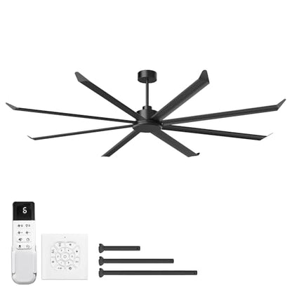 100 Inch Industrial Ceiling Fan No Light, 8 Double-Layer Aluminum Blades, 21000 CFM High Airflow HVLS Commercial Fan, PMSM Motor, with 6 Speeds, Remote & Wall Control for Warehouse Barn Gym