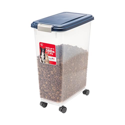 IRIS USA Dog Food Storage Container 38 lb, Airtight Large Pet Food Storage Bin with Wheels, for Dog Cat Bird Chicken Food, Holds Up to 38 Lbs, Keep Fresh, BPA Free, Made in USA, Navy - color: Navy, size: 38 lbs
