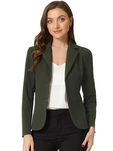 Allegra K Women's Work Office Blazer Stretch Lapel Collar Long Sleeve Jacket Suit Blazer - color: Army Green, size: X-Small