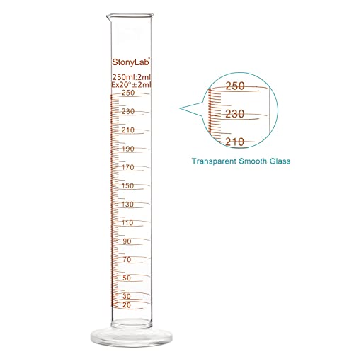 stonylab 1-Pack Graduated Cylinder, Borosilicate Glass 250 ml Heavy Wall Graduated Glass Measuring Cylinder - size: 250 ml