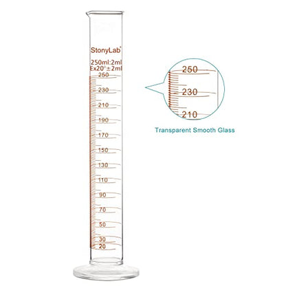 stonylab 1-Pack Graduated Cylinder, Borosilicate Glass 250 ml Heavy Wall Graduated Glass Measuring Cylinder - size: 250 ml