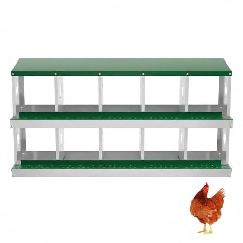 IDEALHOUSE Chicken Nesting Box, Galvanized Steel Laying Box with Rustproof & Roll-Away Egg Design, for Hens, Green 10 Compartment No Bracket - color: Green, size: 10 compartments (without bracket)