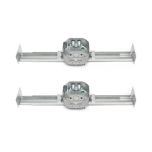Saf-T-Brace for Ceiling Fans, Mounting Bracket with Adjustable Bar Hanger, 1-1/2'' Deep, 2 1/2'' Knockouts, Fits 16-24in Joist Spaces, Electrical Box for Fan/Light Fixtures(2 pack) - size: 2 Pack
