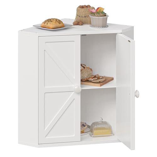 Trironsun Corner Bread Box for Kitchen Counter Double Layer Bamboo Bread Storage Container Large Capacity Bread Storage Bin Farmhouse Breadbox Organizer (White) - color: White
