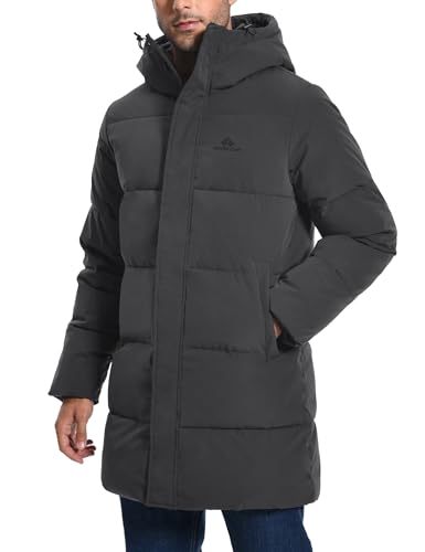 Pioneer Camp Mens Long Winter Coat Hooded Waterproof Insulated Puffer Jacket Thicken Puffy Warm Down Windbreaker Parka - color: Dark Grey, size: XX-Large