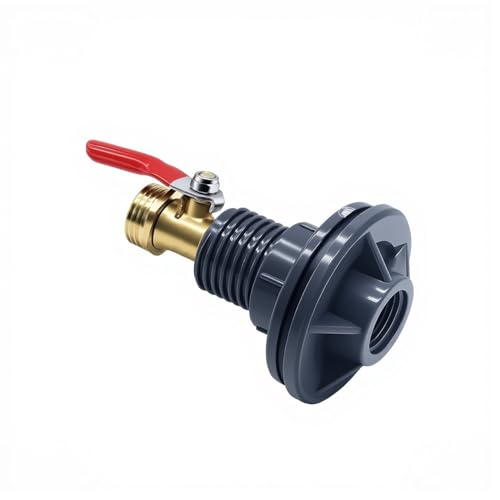 QTG Rain Barrel Spigot Kit 1/2" GHT Quarter Turn Ball Valve with Bulkhead Fitting, Brass Faucet & 28mm Hole Saw for Water Containers & Garden Rainwater Tanks (Brass) - color: 1/2"
