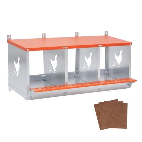 Wall-Mounted Metal Nesting Box for Chickens and Ducks – Galvanized Steel Construction with Ventilation & Easy Egg Access (3-Orange) - color: 3-Orange
