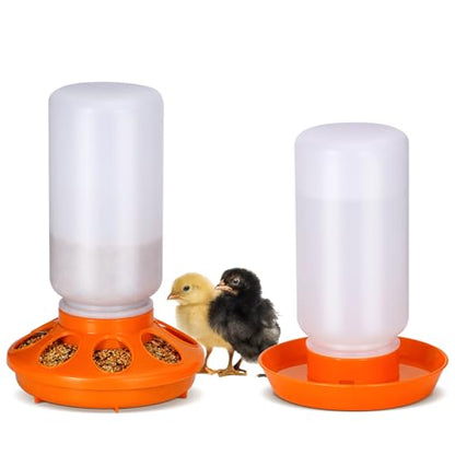 Chick Feeder and Waterer Kit, 2-in-1 Chick Starter Set, 0.3Gal Chicken Feeder and Waterer Set, Baby Chick Starter Kit for Poultry (Orange, 1L) - color: Orange