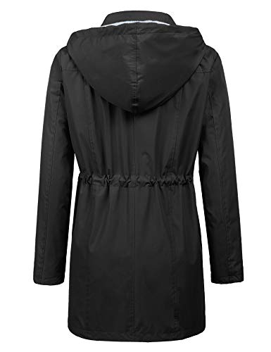 LOMON Raincoat Women Waterproof Long Hooded Trench Coats Lined Windbreaker Travel Jacket S-XXL - color: Black, size: Medium