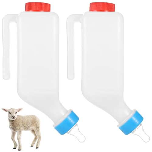 2 Pcs 27 oz Lamb Feeding Bottles, Thickened Goat Milk Feeders, Upside Down Nursing Bottle with Hanging Handle, Silicone Pacifier, Built-in Scale, for Goat, Lamb, Fawn, Piglet, Kitten, Puppy