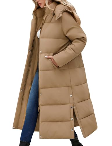 UMIPUBO Women's Long Maxi Down Coat Winter Puffer Jacket Warm Padded Outerwear Faux Fur Removable Hood Parka Full-Zip - color: Khaki, size: XX-Large