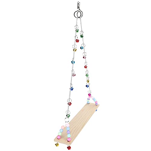 Yctze Chicken Wooden Standing Swing Toy with Bells - Hanging Perch for Medium and Large Parrots - Engaging Chewing & Exercise Activity for Chickens