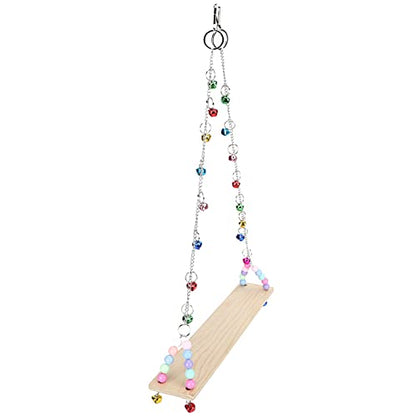 Yctze Chicken Wooden Standing Swing Toy with Bells - Hanging Perch for Medium and Large Parrots - Engaging Chewing & Exercise Activity for Chickens