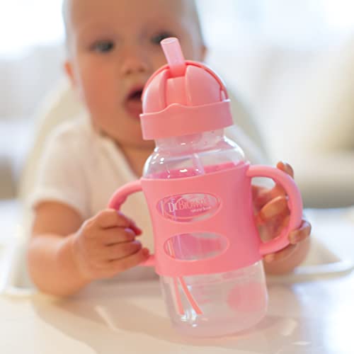 Dr. Brown's Wide-Neck Sippy Straw Bottle with Handles, Pink, 9oz/270ml, 1-Pack - color: Pink, size: 1 Count (Pack of 1)