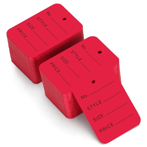 Jijacraft 1000 Pcs Price Tags - Red Clothing Tags for Retail - 1.97×1.38 Inch Small Paper Tags with Box, Writable Price Labels with Pre-Punched Holes for Clothes,Jewelry, Garage Sale and Display - color: Red